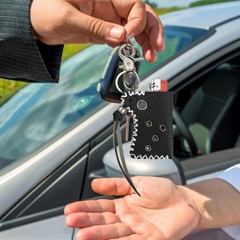 Keychain with Pendant - Outdoor PU Leather Tool Case Keychain,Outside Activities Protective Cover Modern Ornament for Teens Adults Men Commuting Hiking Camping Picnic