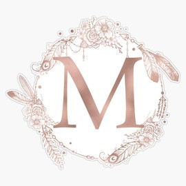 Letter M Rose Gold Pink Initial Monogram Sticker Decal Vinyl Bumper Stickers Waterproof 5"