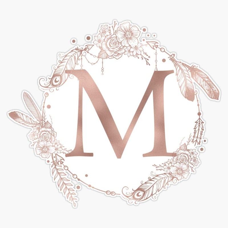 Letter M Rose Gold Pink Initial Monogram Sticker Decal Vinyl
