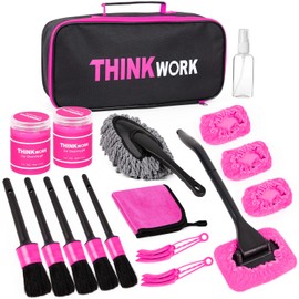THINKWORK Pink Car Duster Interior Kit, Perfect Car Detailing Brush Kit for Cleaning Windows,Windshield,Dashboard and Air Vents Suitable for All Cars