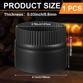 LEIFIDE 1 Pcs 6"x 4.72" Stove Collar Adapter Stove Adapter for 6" Diameter Black Single Wall Pipe