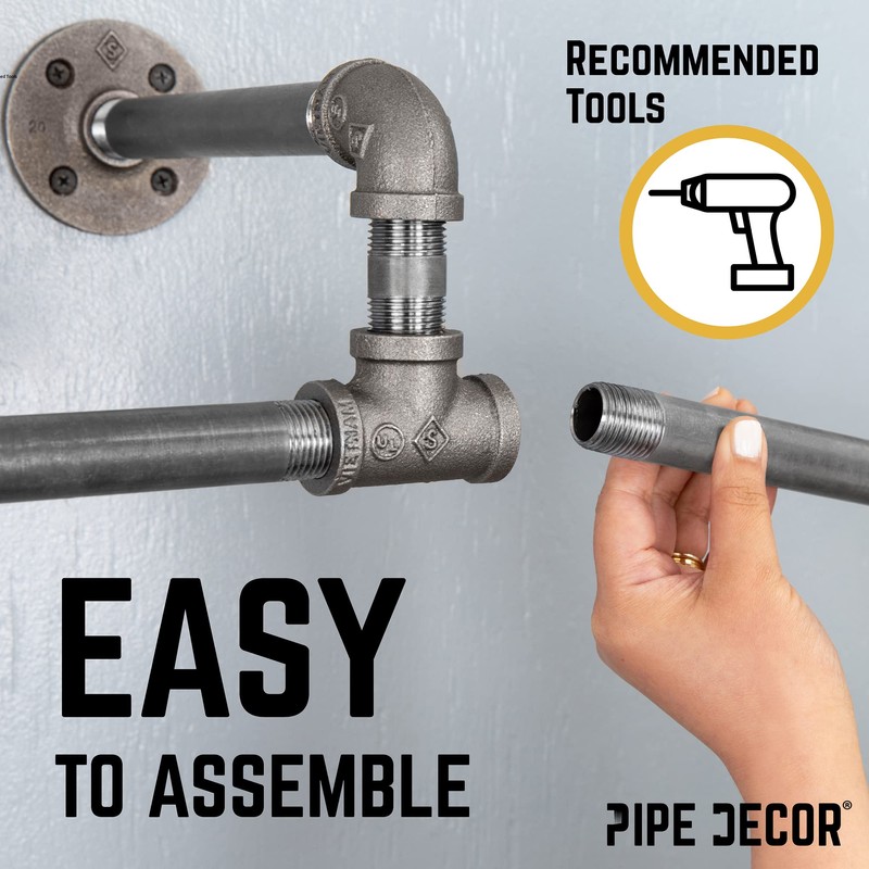 PIPE DECOR Black Steel Wall-Mounted Tee-Style Clothing Rack Kit, DIY