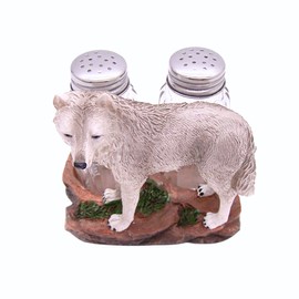 Rustic Wolf Salt & Pepper Set, Woodland Decor, 4.25 Inches