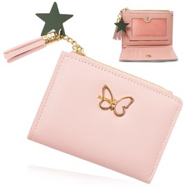 T TENEGIL Small Women Butterfly Wallet Card Holder for Girls Zipper Original Purse Fashion Product Original Gifts for Women Beautiful Purse, pink, Casual