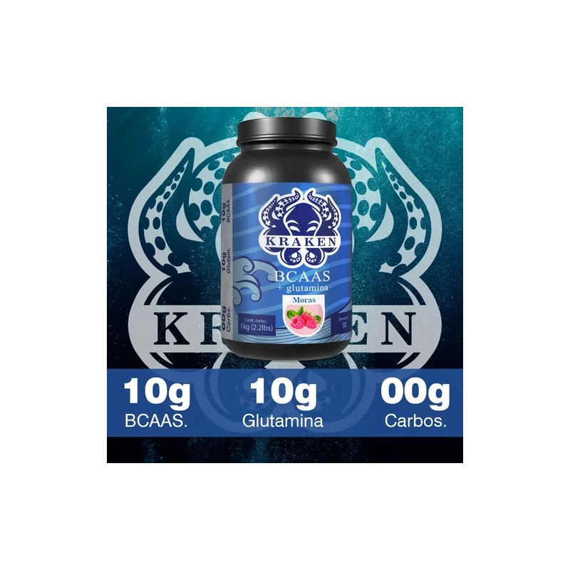 Aminoácidos Bcaas Glutamina Kraken 1kg 100 Servicios