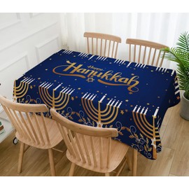 Hafangry Happy Hanukkah Tablecloth Jewish Chanukah Menorah Hebrew Festival of Lights Party Table Cloth Decoration Home Dining Room Kitchen Table Cover-60×84inch