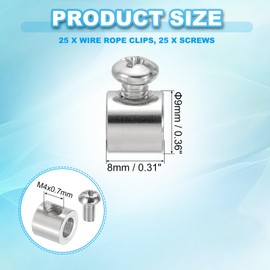 PATIKIL 9x8mm Wire Rope Clips, 25 Pcs Metal Cable Clamps 5mm Single Hole Wire Lock Rope Fittings Clip with M4x0.7mm Screws for Cable