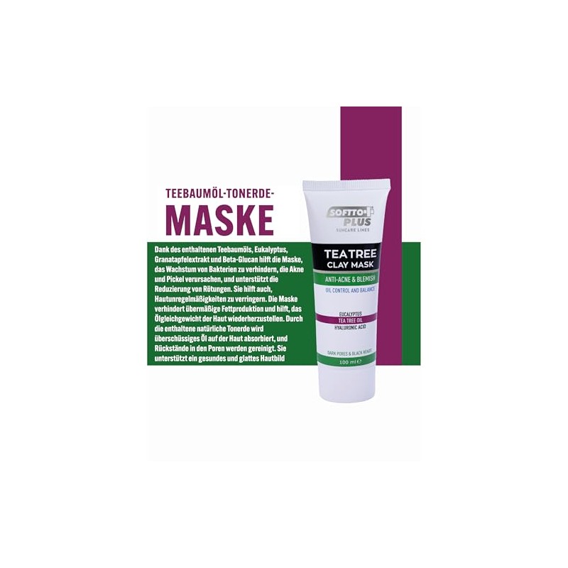 Softto+Plus Tea Tree Clay Mask Anti-Acne Face Mask Against Acne