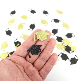 Vofrise 200PC Black Gold Grad Cap Graduation Confetti for Table Glitter Graduation Hat Table Scatter for Class of 2025 Grad Party Decorations