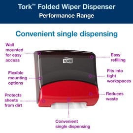 Tork Folded Wiper Dispenser Red/Black W4, Wall-Mounted, 6540281