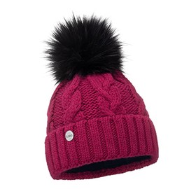 ELIMELI® Winter Hat Women's Hat with Fur Bobble Fleece Lining - Warm Women's Bobble Hat Knitted Hat - Winter Hat with Faux Fur Bobble - Slouch Knitted Beanie Made in EU, fuchsia, Einheitsgröße