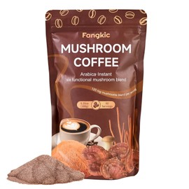 Mushroom Coffee Powder, 6.35oz Organic 6 Mushroom with Lion's Mane, Reishi, Cordyceps, Shitake, King Trumpet, Grifola Frondosa, Instant Coffee Powder