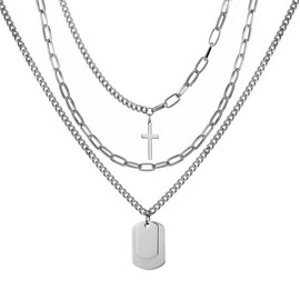 MOKAVIKY 25 Silver Layered Necklaces for Women Simple Punk Chunky Necklaces Silver Chain Goth Necklace (3pcs Silver)