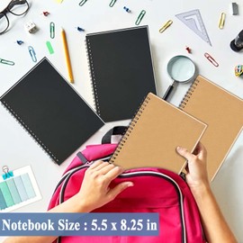 6 Pack Spiral Notebook A5, 21x14.5cm 120 Lined Pages Plain Black & Brown Kraft Cover Ruled Notebook for School Project Home Writing Spiral Bound Notepads Multipack for Women Teenage Colleague Gifts