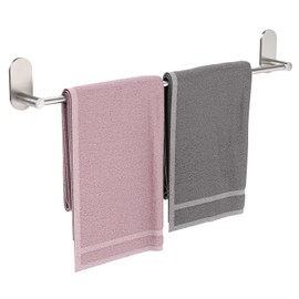 WZRUA Self Adhesive Towel Bar for Bathroom 24ich Stainless Steel and Zinc Alloy No Drill Towel Rack Heavy Duty Hanger Stick On Hand Towel Holder for Kitchen, Cabinet, Door, Shower, Brushed Nickel