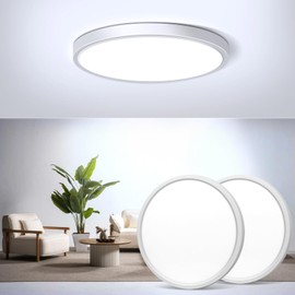 2-Pack LED Flush Mount Ceiling Light Fixture, 5000K Daylight White, 1500LM, Flat Modern Round Lighting Fixture, 7 Inch 120W Equivalent White Ceiling Lamp for Kitchens, Bedrooms.etc