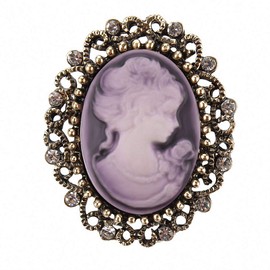 Jana Winkle Vintage Queen Cameo Crystal Brooch Pins Women in Antique Gold ColPurple