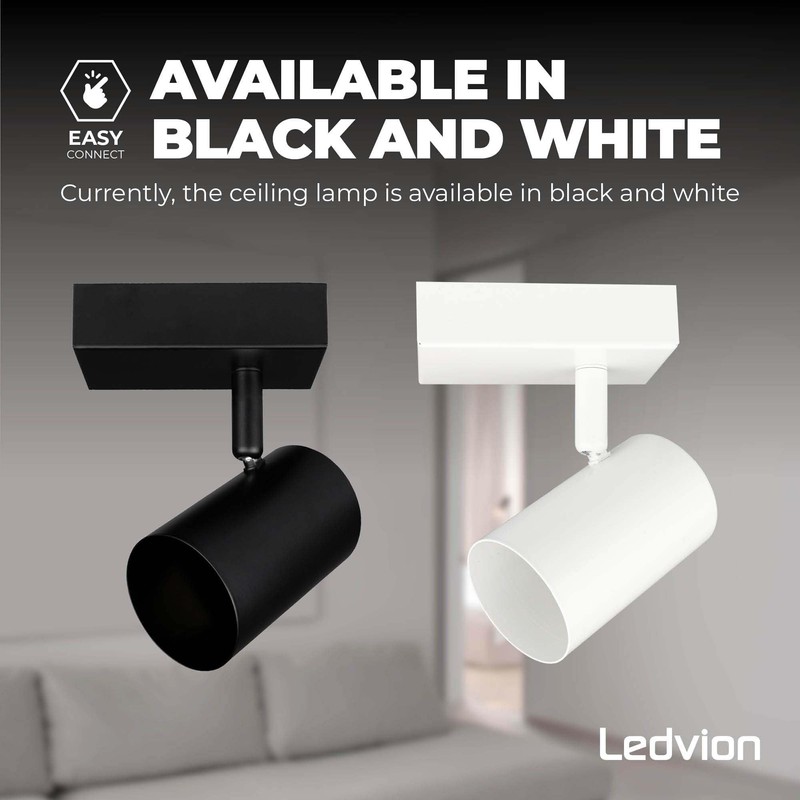 Ledvion LED Ceiling Spotlight Black 1-Light, Dimmable, 5W, 2700K, Tilt,