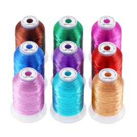 New brothread 9 Shiny Colours Metallic Machine Embroidery Thread Kit 500M Each Spool for Computerized Embroidery and Decorative Sewing - Assortment 2