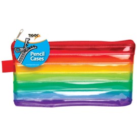 Tiger pencil case - rainbow colours 8 x 4 inch zippy bag - ideal for filing/storage/back to school