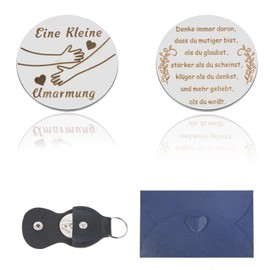JOFONY Motivational Bag Hug Lucky Charm with Leather Case, A Small Hug Lucky Coin Stainless Steel Hug Token Courage Gifts for Your Favourite Person (Silver)