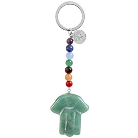 Nupuyai Crystal Key Ring with 7 Chakra Stone Beads and Tree of Life Charm, Healing Stone Hamsa Hand of Fatima Keyring Key Ring for Bag Charm Lucky Charm Amulet Car, Green