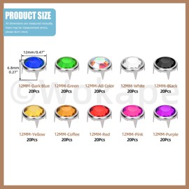 Wokape 200Pcs 10MM（0.39In) Rhinestone Stud Refill Sortiment Set 10 Farben Dazzling Crystal Claw Beads 4 Claw Nailhead Rivet Punk Copper Spikes Dekorative Nieten für DIY Leder Handwerk Kleidung