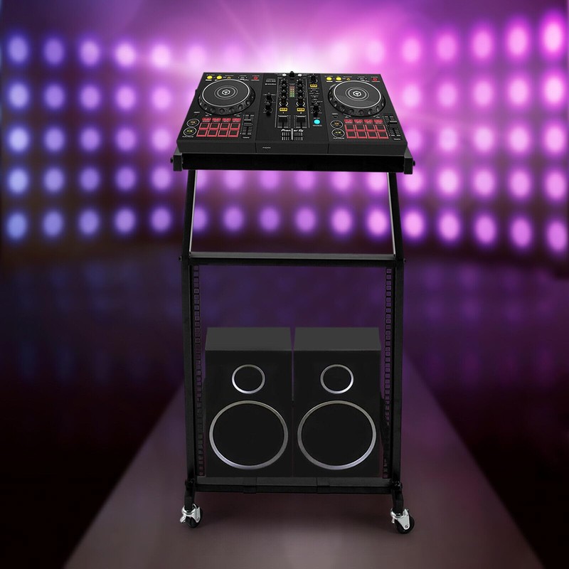 12U DJ Mixer Stand, Adjustable 2-Tier Universal Rack with Wheels