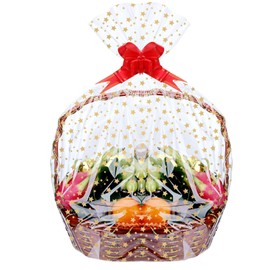 Voikinfo Large Gift Wrap Cello Bags 20Pcs 16X24 Gold Star Clear Cellophane Bags Basket Wrapping Treat Bags Party Favor Packaging with Gold Twist Tie