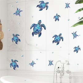 WAFT YEARN Waterproof Removable Watercolor Turtles Vinyl Wall Decal for Nursery Kidsroom School Classroom Livingroom Bedroom Bathroom Sea Life Sticker in Coastal Ocean Theme