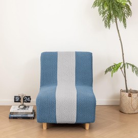 Lavish Cover Stretchy Jacquard Armless Chair Slipcover Accent Chair Cover for Living Room Chairs and Slipper Chairs(Blue+LightGrey, Jacquard)