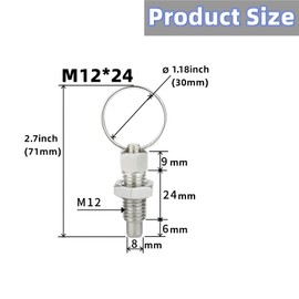 Vleant 4pcs Stainless Steel Pull Ring Indexing Plunger, M12 Retractable Spring Manual Plunger Quick Release Pin Spring-Loaded Plunger Pulls Ring Spring Plunger Replacement