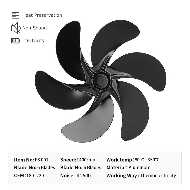 FFYan Stove Fan, Fireplace Tool with 6 Blades, No Electricity,