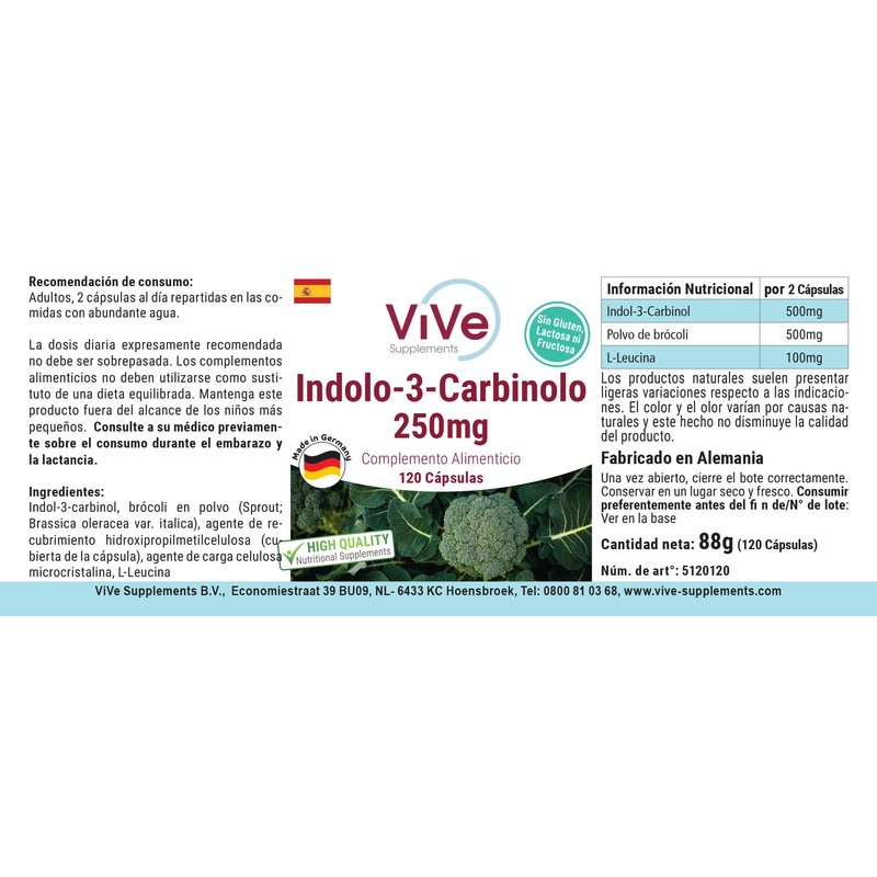 Indole-3-Carbinol, 120 Capsules with Broccoli Sprout Powder, for 2 Months,