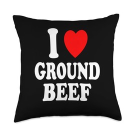 I Heart (Love) Ground Beef Designs I Heart (Love) Ground Beef Carnivore Keto Low Carb Cooking Throw Pillow, 18x18, Multicolor