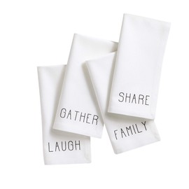 Elrene Home Fashions Farmhouse Living Sentiments Napkins, 20" x 20" (Set of 4), Black/White 4