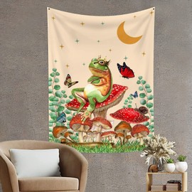 Funny Tapestry Boho Mushroom Tapestry Frog Aesthetic Moon Stars Tapestry Wall Hanging for Bedroom Eucalyptus Leaf Green Plant Butterfly Floral Botanical Tapestries Home Decor Living Room 40x60 Inch