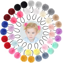Qearl 40 Unidades de Coleteros con Pompones, Accesorios Elásticos de Terciopelo para El Cabello para Mujeres, Niñas Y Niños, Pompones Esponjosos de 5 Cm para Sujetar Coletas