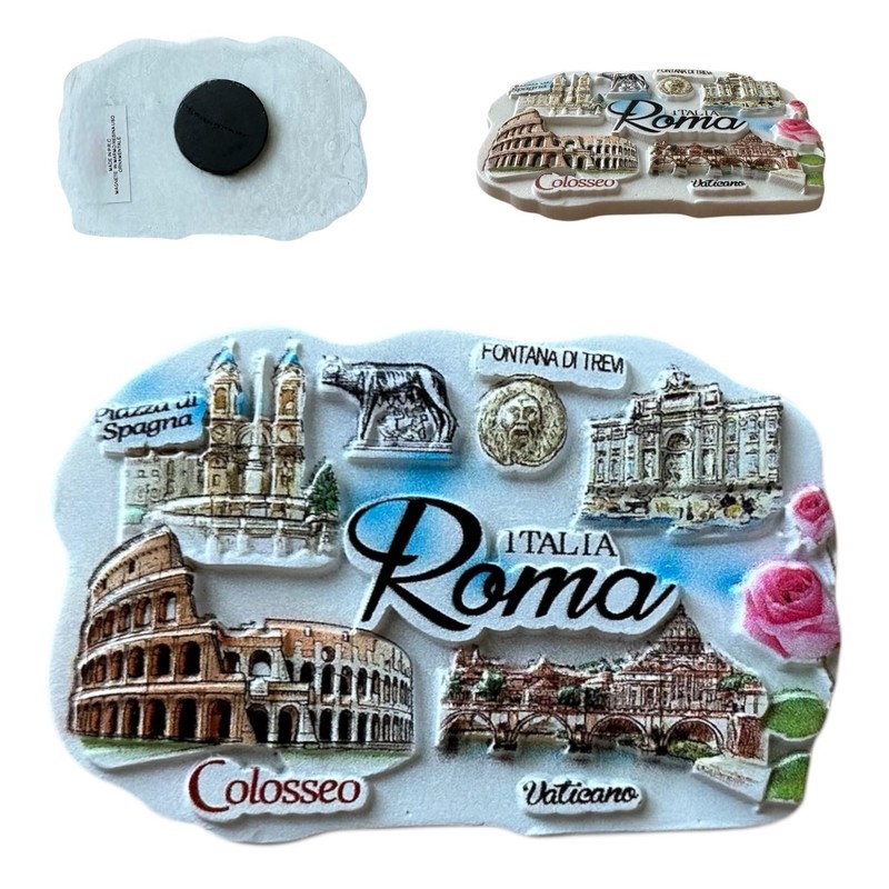 Decorative Magnet Rome, Italian Souvenir with Colosseum and Historical Monuments,