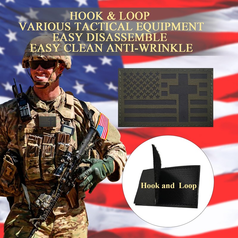 2 PCS EmWoot American Flag Cross Patches Reflective Patch Laser