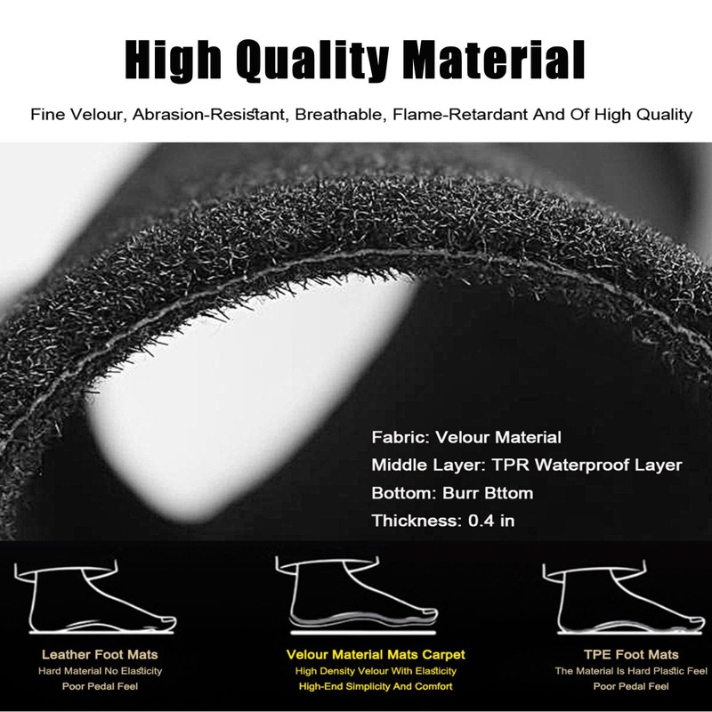 SecosAutoparts Replacement Black Velour Front & Rear Floor Mats Carpet