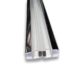Gordon Glass® Universal 180 Degree Shower Door Magnetic Seal with Chrome Trim Accent for 3/16" and 1/4" Glass Frameless Shower Doors - 73" Long - Set