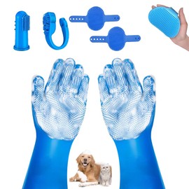 trsfuole 6PCS Pet Grooming Kit for Dogs & Cats - Dog Bath Gloves with Silicone Massage Brush, Gentle Washing Supplies for Shedding, Bathing, and Teeth Cleaning | Hypoallergenic & Waterproof Design