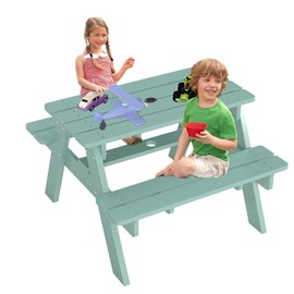 FOOWIN Kids Picnic Table, HDPE All Weather Toddler Picnic Table, Kids Outdoor Table and Chair Set w/Umbrella Hole for Patio, Backyard, Garden, Lawn, Aruban Blue