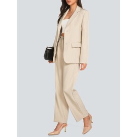 Casly Lamiit Womens 2 Piece Business Casual Outfits Dressy Blazer Dress Pants Suit Set Ladies Trendy Formal Clothing for Work Office Beige M
