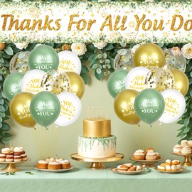 Thank You Appreciation Party Decorations Leaves Thanks for All You Do Banner with 18 Pcs Balloons We Appreciate You Yard Sign Decor Gifts for Graduation Pastor Employee Staff Teachers Doctors