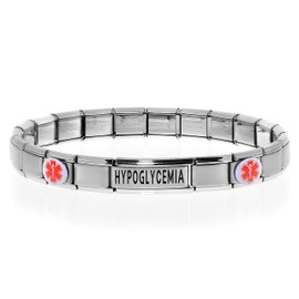 HYPOGLYCEMIA Medical Alert ID Bracelet for Women and Men - Stretchable Modular Charm Link - Stainless Steel