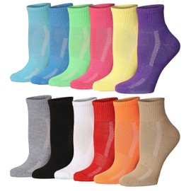 Tipi Toe - Calcetines deportivos deportivos para correr y correr para mujer, 12 pares, Tono de tierra arcoíris, 9-11