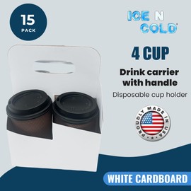 C-Store Packaging 4 Cup Drink Carrier with Handle | Kraft Paperboard Cup Holder | Disposable Cup Holder for Hot or Cold Drinks | Cup Carrier for Food Delivery Services, Uber Eats, Door Dash (15)