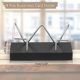 PATIKIL Wood Business Card Holder for Desk, 4 Pcs Desktop Business Card Holder Wooden Name Card Display Stand Organizer for Office Home Exhibition, Black, Silver